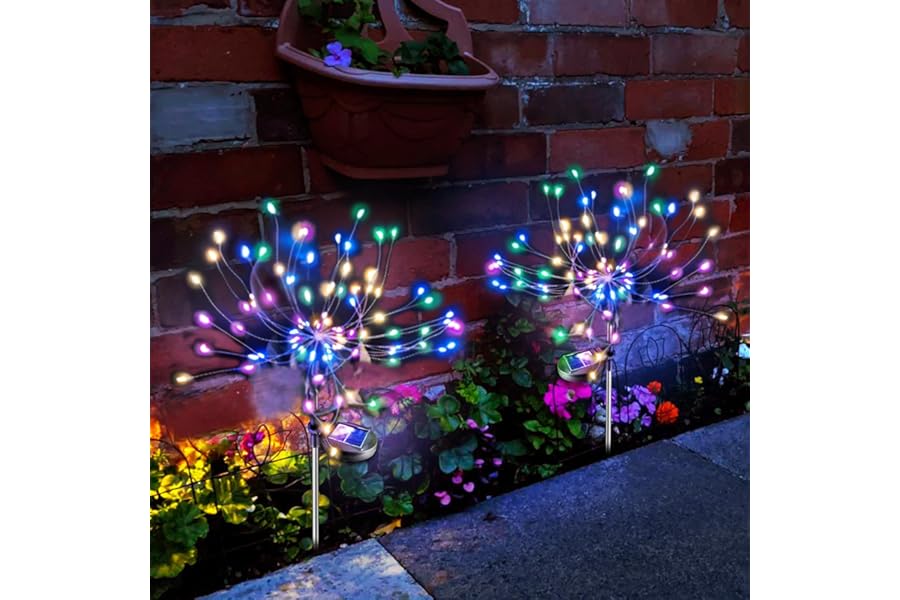 Anordsem Solar Garden Lights Outdoor: Bendable Copper Wire with 120 LED Firework Beads - Colorful Waterproof DIY Fairy Decoration for Yard Pathway Patio - Gifts for Women Mom Homeowners