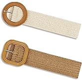 nratto 2/4 Pack Straw Woven Elastic Stretchy Waist Belts for Women, Fashion Boho Waist Belt Rattan Raffia Ladies Belts