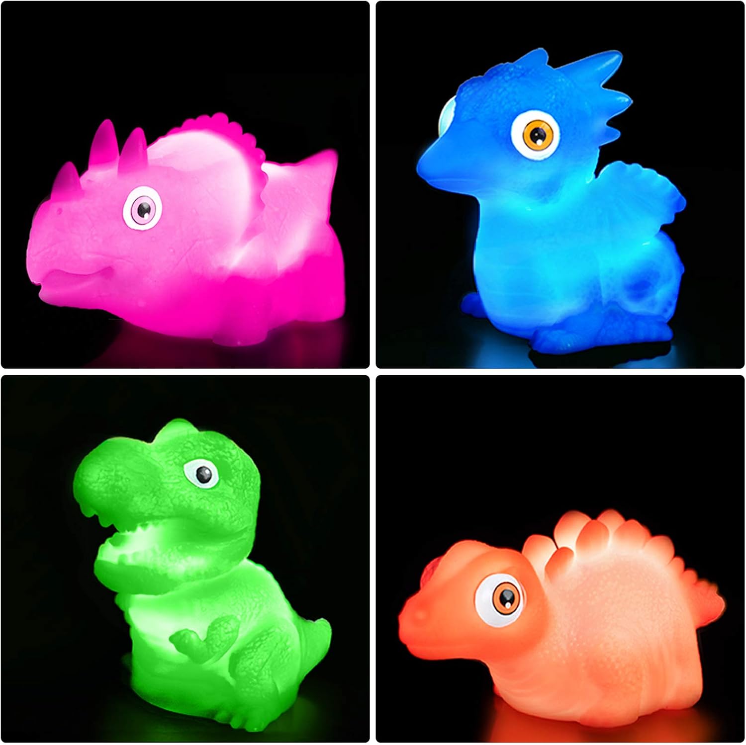 Light Up Dinosaur Bath Toys(Battery Replaceable), 4 Packs