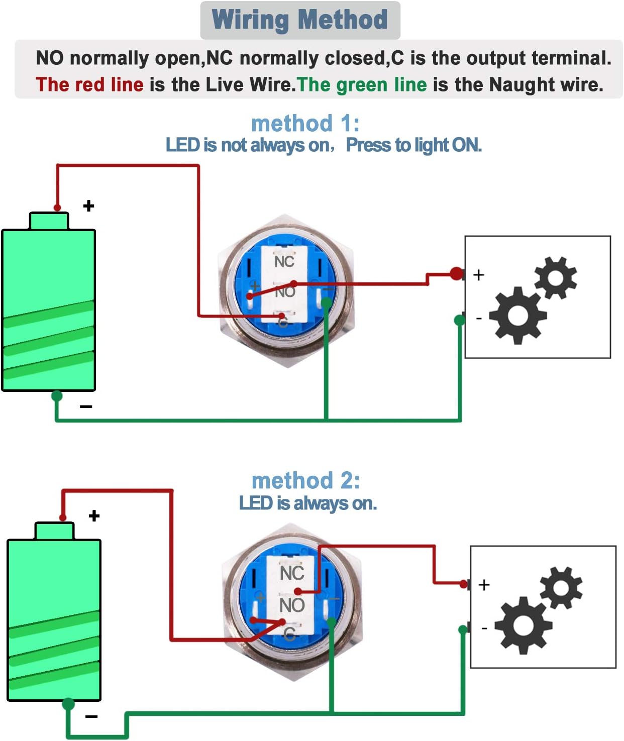 Twidec/19mm Raised Top Latching Push Button Switch 1NO 1NC SPDT