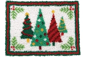 Ylkgogo Latch Hook Rug Kits for Adults Kids DIY Tapestry Crochet Yarn Kits Printed Canvas Christmas Tree Pattern Home Decor 20.5"X 15"