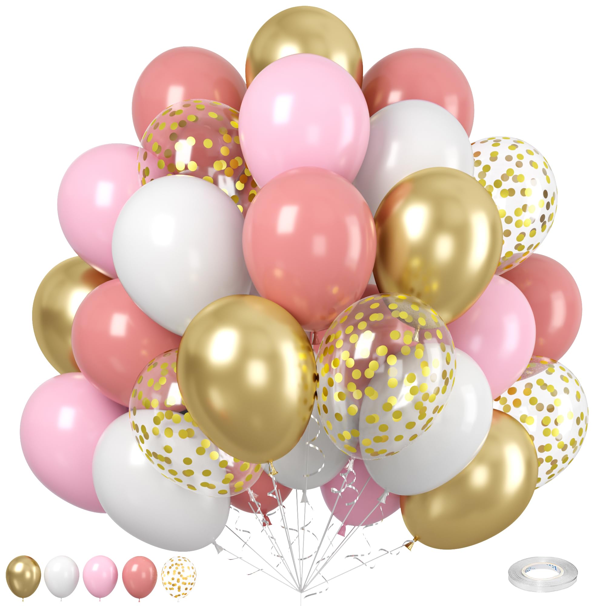 Photo 1 of Dusty Pink and Gold Confetti Balloons,12 Inch Retro Pink Baby Pink Metallic Gold Ivory White and Confetti Princess Balloons for Girl Birthday Wedding Baby Shower Bridal Graduation Party Decoration