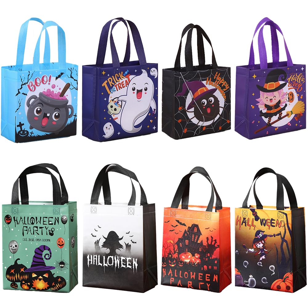 Photo 1 of 8PCS Halloween Trick or Treat Bags Assorted Size,halloween Tote Bags with Handles Treat Bags for Kids,Reusable Halloween Goodie Candy Snack Bags for Party Favors 4PACKS