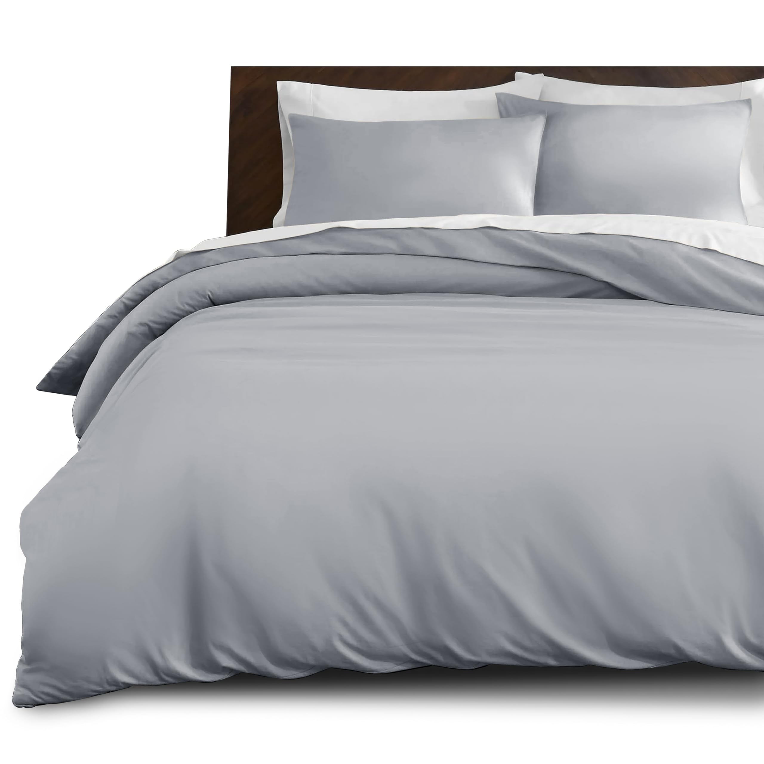 Imperial Rooms Super King Duvet Set Brushed Microfiber 3 Piece Plain Silver Bedding Sets with Pillow Cases Ultra Soft Duvet Cover with Button Closure (260 x 220 Cm) — image 1