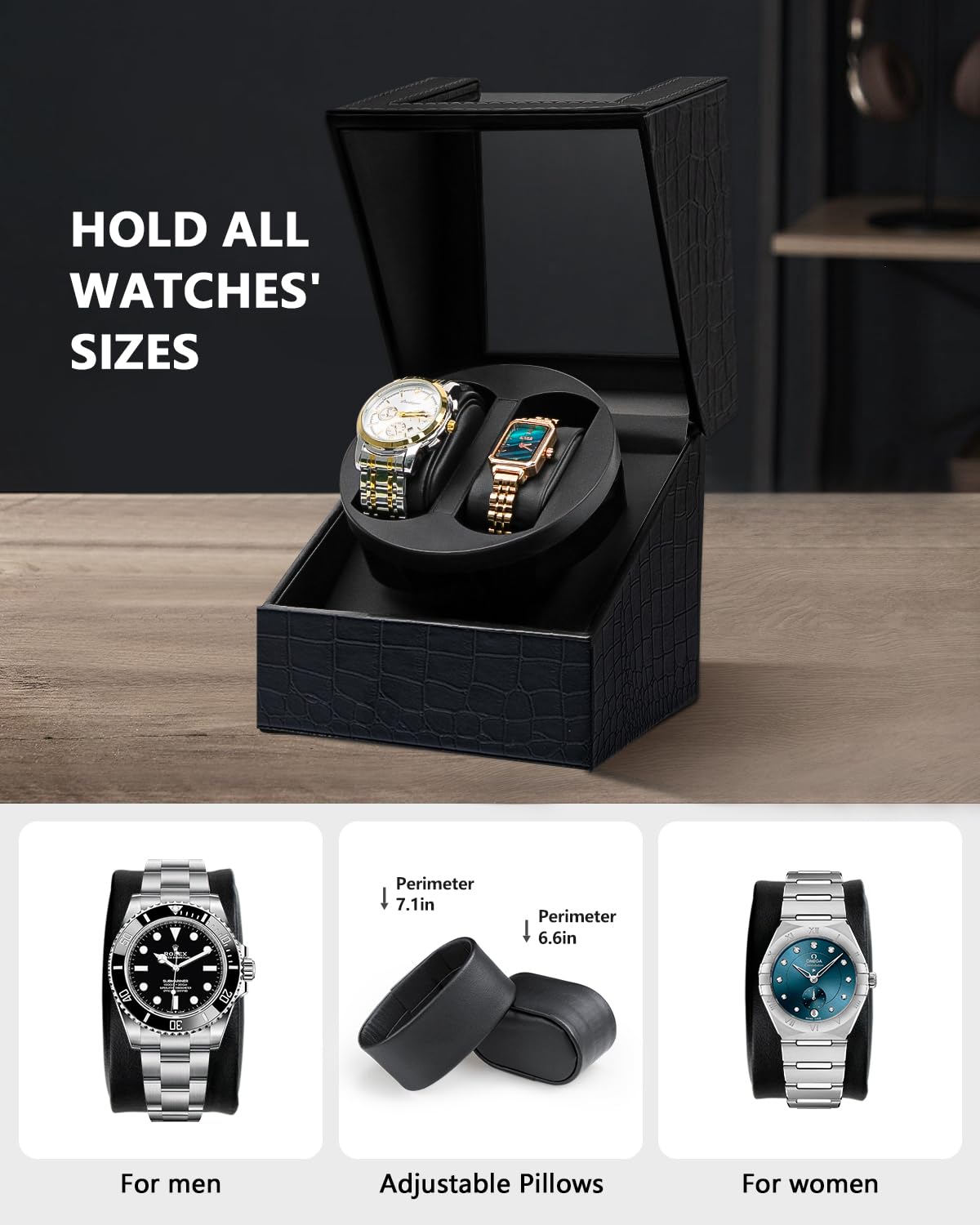 SHOWPIN SHOWPIN Automatic Double Watch Winder: 2 Slots Watch Winder Box for Women and Men's Automatic Watches with Japanese Quiet Motor Dual Rotation Mode USB Powered