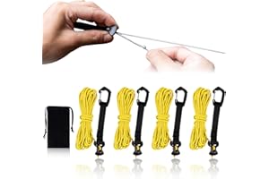 HIKEMAN 4 Pack Guy Lines-Ultralight Tent Cords with Locking Carabiner Clip, 2mm 100% Nylon Guylines Ropes for Outdoor Camping Tent Tarp,Climbing,Hiking Backpacking (Yellow, 4M)