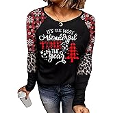 Merry Christmas Baseball T-Shirt for Women Xmas Buffalo Plaid Christmas Tree Graphic Tees Splicing Long Sleeve Shirt