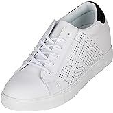 CALTO Men's Invisible Height Increasing Elevator Shoes - White Leather Lightweight Lace-up Casual Fashion Sneakers - 2.6 Inches Taller - H0833 - Size 9 D(M) US