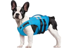 Kuoser Small Dog Life Jacket, High Flotation Puppy Life Vest for Swimming Boating, Reflective Pet Swimming Vest Pet Life Preserver with Rescue Handle, Blue S