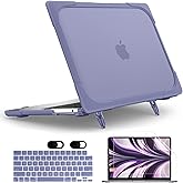 MEEgoodo for MacBook Air 13.6 inch Case 2025 2024 2022 (A3240/A3113/A2681) with M4/M3 M2, Laptop Hard Shell for MacBook Air 13", Cover with Heavy Duty Rugged Shockproof Kickstand, Lavender Grey