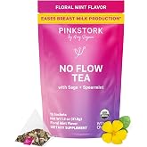Pink Stork No Flow Organic Sage Tea, Floral Mint Flavor, 15 Sachets | Dry Up Breast Milk Supply, Ease Milk Production, Wean Lactation Naturally, Hot or Iced, Postpartum Essentials
