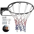 Dripex Solid Basketball Rim 18" Replacement Breakaway Wall Mounted Outdoor Heavy Duty Solid Steel 18 Inch Rim Double Spring with All Weather Net