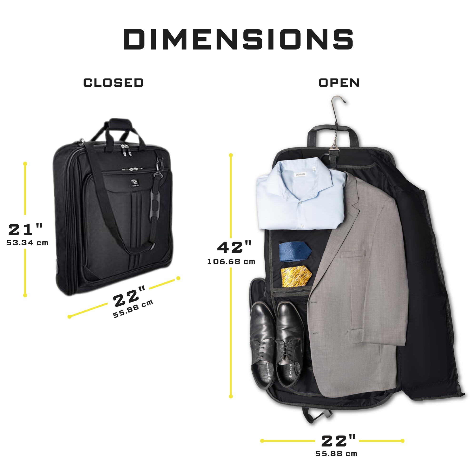 ZEGUR Premium Suit Garment Bag Carry On - Hangs 4 Suits - Travel & Business with Shoulder Strap and Laptop Compartment