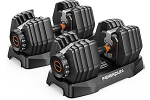 FEIERDUN 15-in-1 Adjustable Dumbbell Set, 105lb/52.5lb Weight Set Dumbbells with Storage Box, Quick Adjust Free Weight with Non-slip Handles Dumbbells for Home Gym Exercise Strength Training