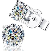 Moissanite Earrings，2ct D Color VVS1 Clarity Solitaire Round Cut Earrings S925 Sterling Silver for Women Men Moissanite Stud Earrings