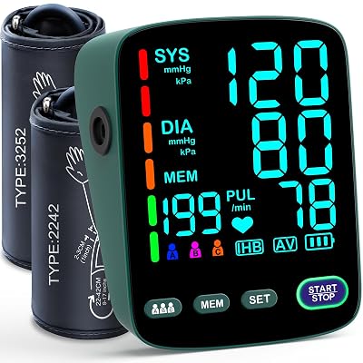 Blood Pressure Monitor,2 Cuff Sizes Automatic Upper Arm Blood Pressure Machine,9-17'' & 13-21'' Extra Large Blood Pressure Cuff Large LED Backlit Screen-3 User Mode/USB Cable and 4 AAA Batteries
