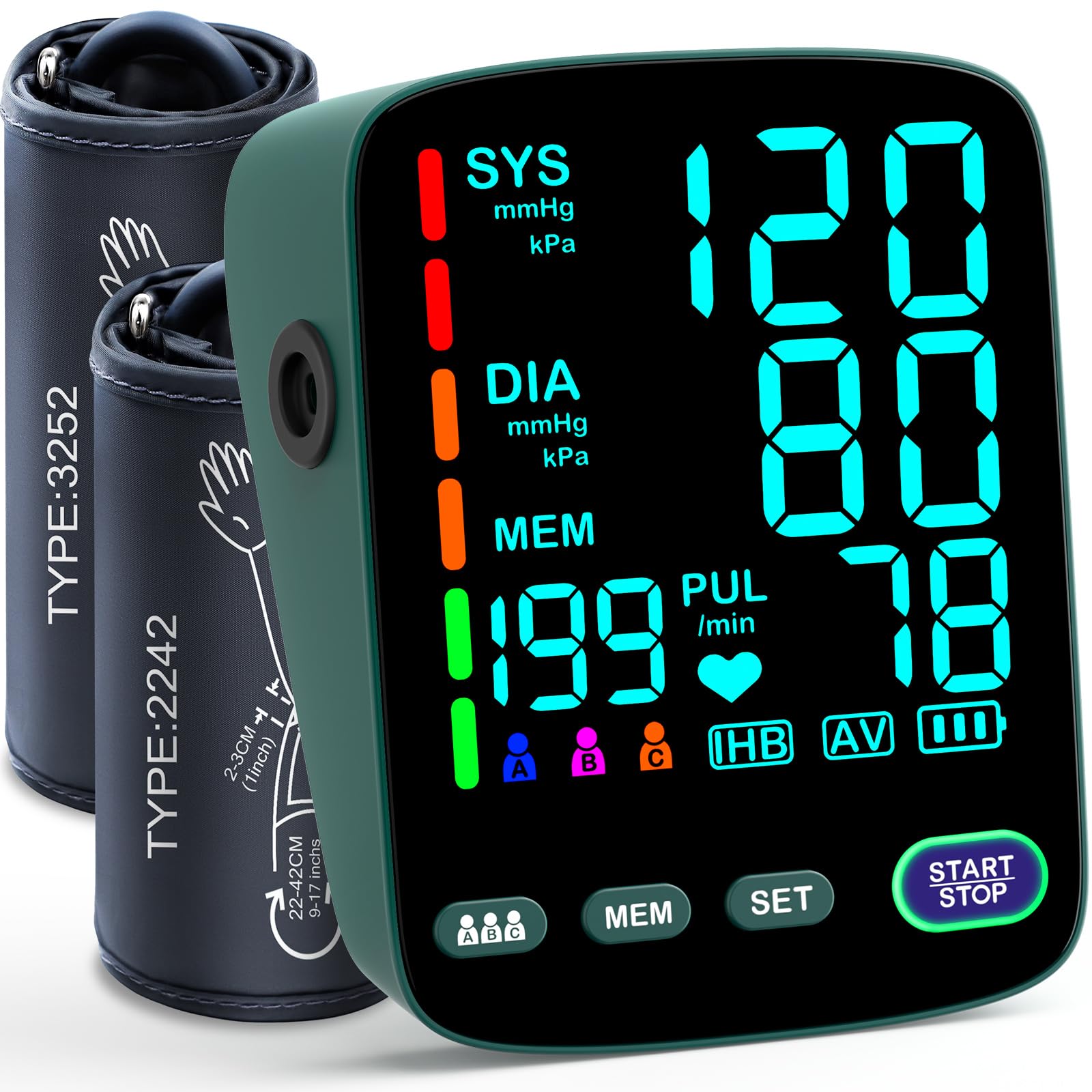 Photo 1 of Blood Pressure Monitor,2 Cuff Sizes Automatic Upper Arm Blood Pressure Machine,9-17'' & 13-21'' Extra Large Blood Pressure Cuff Large LED Backlit Screen-3 User Mode/USB Cable and 4 AAA Batteries