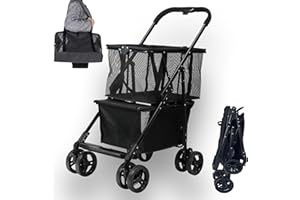 JNTKE Folding Shopping Cart with Rolling Swivel Wheels Utility Trolley Cart, with Stylish Removable Tote Basket for Travel Shop Move Luggage Office (Black + Black Frame)