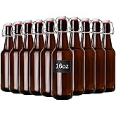 Zelomithe 16oz Amber Glass Bottles with Airtight Rubber Seal Flip Caps (10 Pack),Swing Top Glass Bottles for Home Brewing, Kombucha, Beverages, Oil, Vinegar, Vanilla Extract,Water, Soda, Kefir
