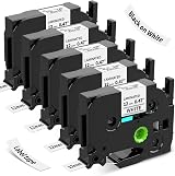 Suminey 12mm TZe-231 Label Tape 5 Pack Black on White Laminated for Brother PT