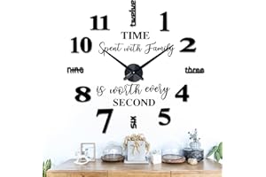 VREAONE Frameless DIY Wall Clock,Large Modern 3D Mirror Sticker kit for Home Living Room Bedroom Office Wall Decorations(Black)