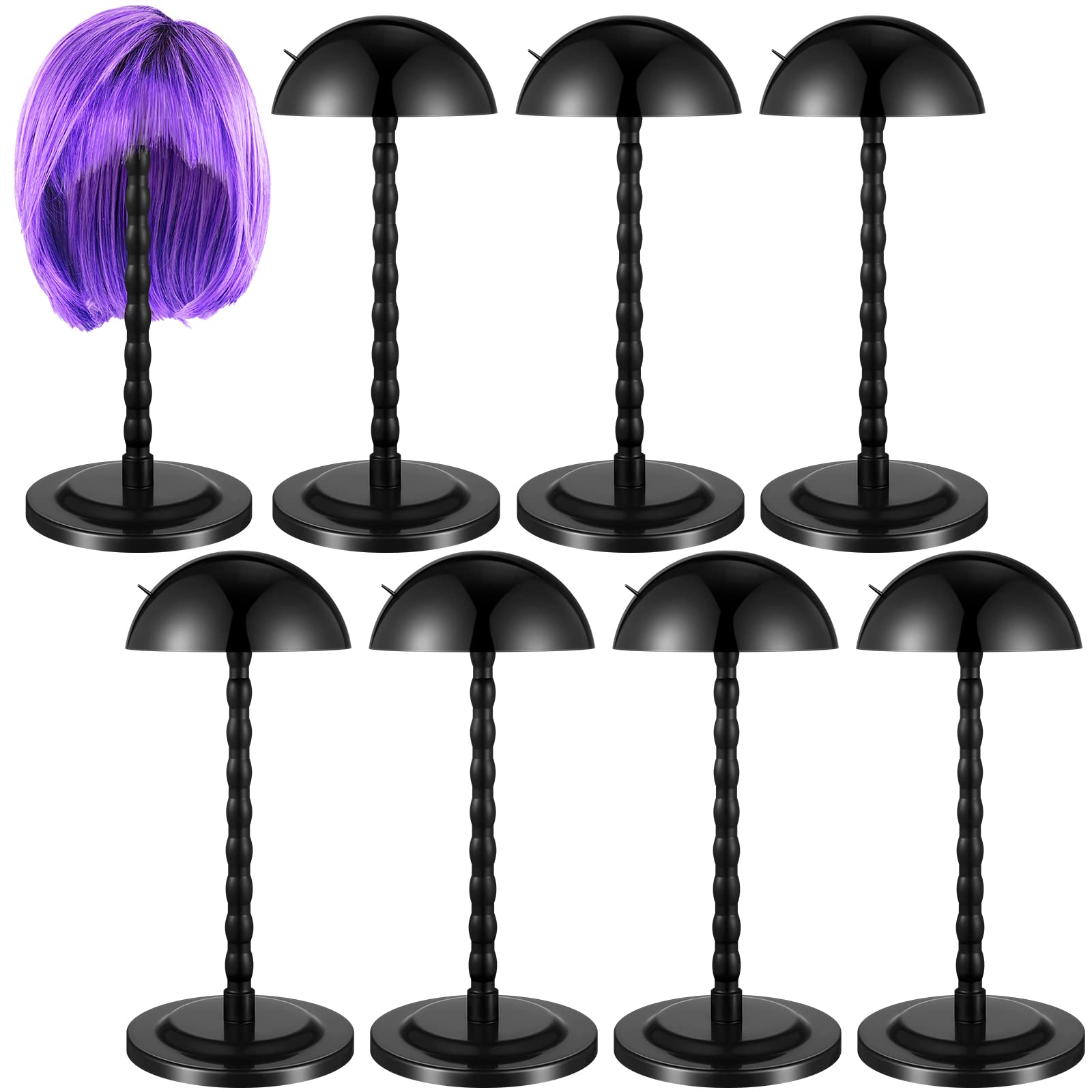 Photo 1 of Reginary 8 Pieces Wig Head Stand for Multiple Wigs Mannequin Head 13.8 Inch Portable Hat Display Stand Travel Wig Holder for Styling Non Slip Stable DIY Practice Hat Holder(Black)