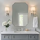 ANDY STAR 26x38 Inch Mirror for Bathroom, Brushed Nickel Scalloped Rectangle Mirror, Silver Bathroom Vanity Mirror in Rust-Proof Stainless Steel 1" Frame, Modern Scalloped Edge Design