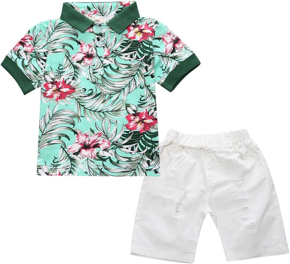 Infant and Toddler Baby Boys Kids Hawaiian Shirt and Ripped Shorts Clothing Set