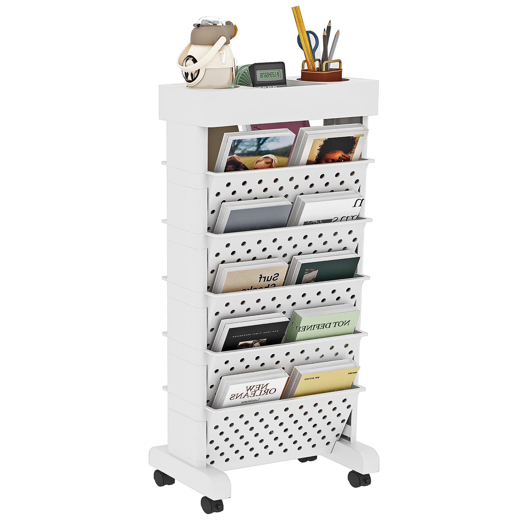 Photo 1 of YEMUNY 6 Tier Rolling Utility Cart Multi-Functional Movable Storage Book Shelves with Lockable Casters for Study Office Classroom, White