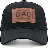 LUDUEIKSW Dad Est 2025, First Dad Hat Fathers Day Birthday Gifts from Daughter Son Wife 1st Papa Leather Patch Trucker Hat