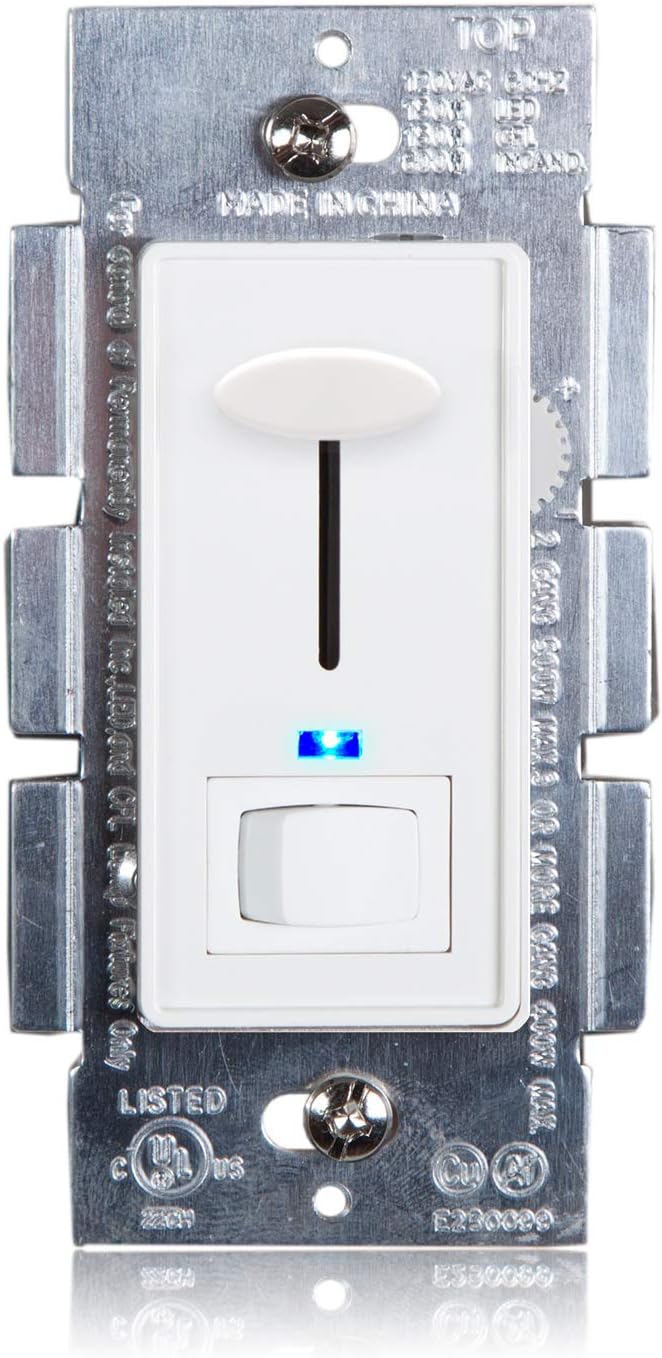 Maxxima 3-Way/Single Pole Dimmer Electrical Light Switch With Blue Indicator Light 600 Watt max, LED Compatible, Wall Plate Included (2 Pack) - - 