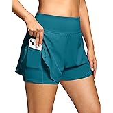 Women's 2 in 1 Running Shorts - High Waisted Lightweight Athletic Workout Gym Yoga Shorts Spandex Liner with Pockets