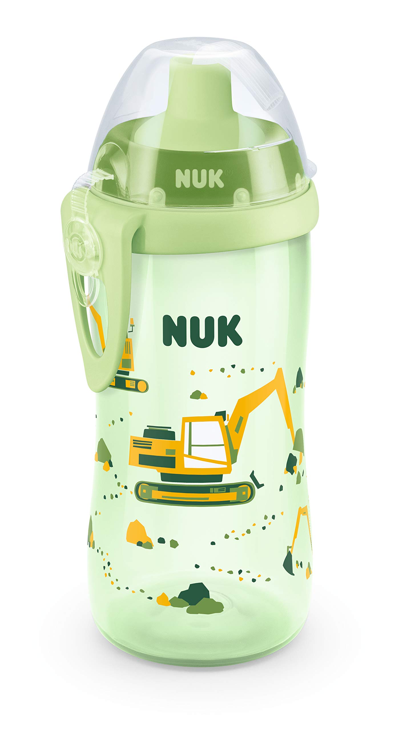 NUK Flexi Cup Drinking Bottle with Straw, 300 ml, Leak and Shatterproof, BPA Free, 12+ Months, BPA Free, Digger (Green)
