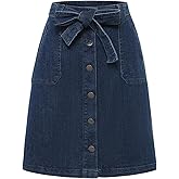 Women's Jean Skirt High Waist Stretch Button Casual Mini Skirt with Pockets