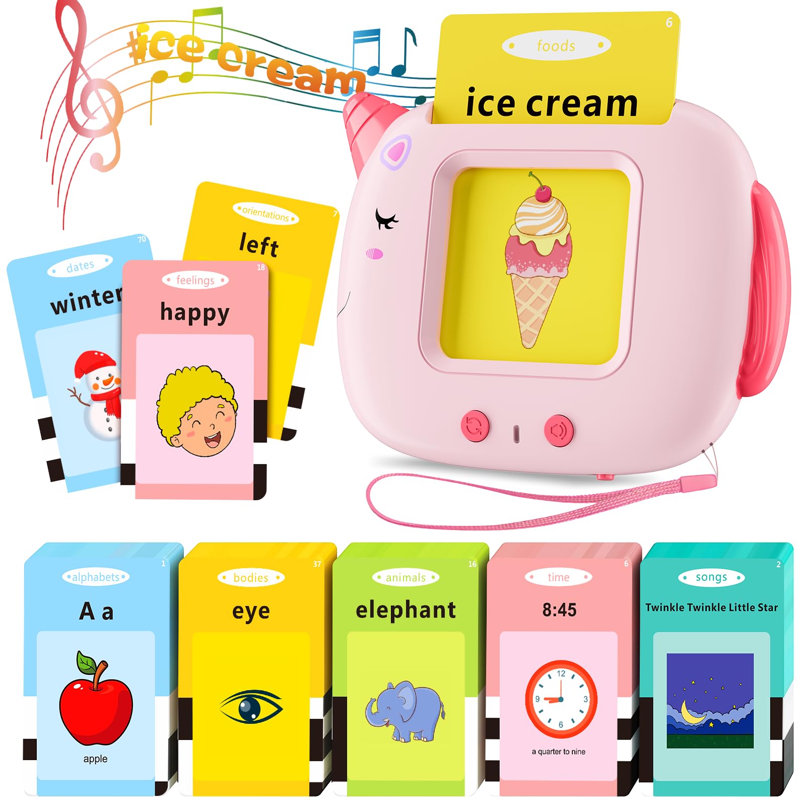 Talking Flash Cards, 420 Words Early Educational Toy, Preschool Learning Machine with English for 2-6 Year Old kids, Montessori Toys for Toddlers, Interactive Gift for Boys Girls (Pink, English)