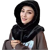 Ski Hooded Scarf One-Piece Warm Plush Winter Hat Windproof Balaclava Hood for Women Neck Warmer Beanie Pullover Cap
