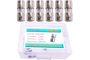 XFFCSEC 20PCS Mini Fuse 3.6x10 mm 2.5 A 2.5 amp 125 V 125 Volt 0.14x0.39 Inch F2.5AL125V Fast Blow Glass Fuses for Fan Plug