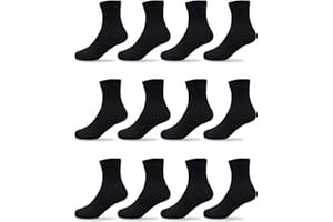 Duufin 12 Pairs Kids Crew Socks Boys Girls Youth Mid Calf Cut Casual Athletic School Dress Socks for Boys Girls 2-15 Years