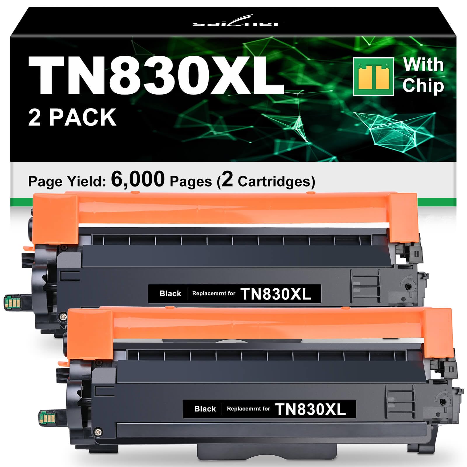 Photo 1 of Compatible TN830XL Toner for Brother TN830 TN830XL Toner Cartridges Work with Brother DCP-L2640DW HL-L2405W HL-L2460DW HL-L2465DW HL-L2480DW MFC-L2820DW HL-L2460DWXL HL-L2400D Printer (2 Black)