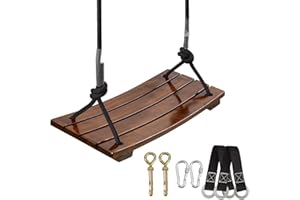 PELLOR Wood Swing Seat, Carbonized Hanging Wood Tree Swing 16.9 x7.9 x0.5 in for Adult Kids Children Anticorrosive & 100% Waterproof Wooden Swing Set 440lbs Load Indoor Outdoor Backyard Play