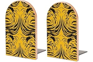 Large Mustard Yellow and Black Book End with Metal Base Fashion Heavy Duty Bookend Exquisite Wooden Bookends Non-Skid Book St