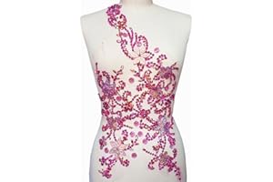 SUCCI SHAN Noble Pure Handmade Beaded Crystal Rose Red AB Patches Sew on Rhinestones with Stones Sequins Beads Applique Designs Patches Sewing for DIY Wedding Dress Trim 30x60cm (Pink)