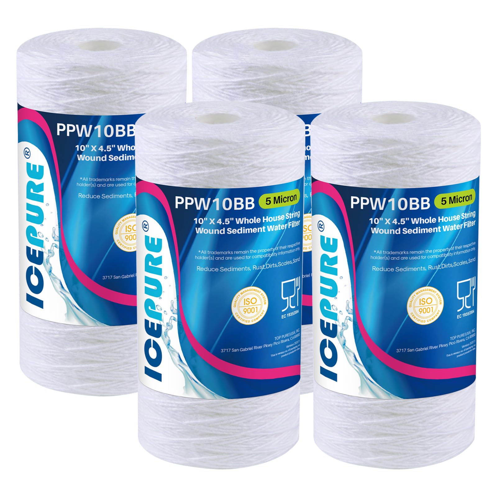 Photo 1 of ICEPURE 5 Micron 10”*4.5'' Whole House Sediment String Wound Water Filter Replacement filter for 84637, WPX5BB97P, PC10, 355214-45, 355215-45, WP10BB97P, WP5BB97P, 1 piece 