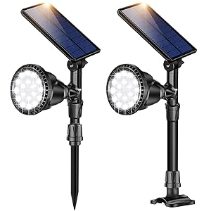 DS Lighting Outdoor Solar Spotlights, Super Bright 18 LED Security Light Waterproof Wall Lamps for Garden Landscape Patio Porch Deck Garage (Cool White, 2 Pack)