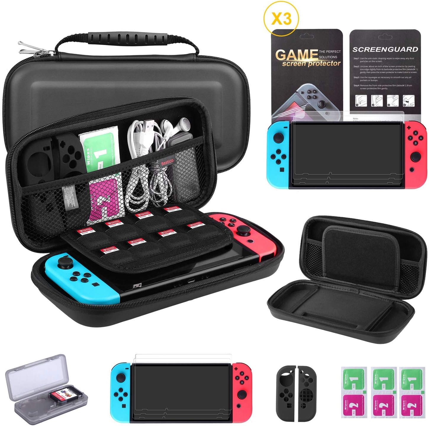 Bestico Juego de protectores para Nintendo Switch, incluye funda de