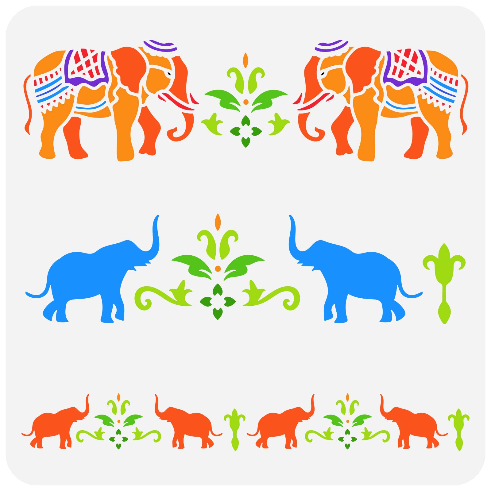 FINGERINSPIRE Elephant Border Painting Stencil 30x30cm Reusable Indian Elephant Pattern Drawing Template Flower and Animal Elephant Decoration Stencil for Painting on Wood, Wall and Furniture