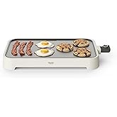 Martha Stewart 12"x 22" XL Electric Griddle, Ceramic Nonstick Flat Top | PFAS-Free Nonstick Grill, XL Cooking Surface for Pancakes &amp; Eggs, Adjustable Temp Dial, Drip Tray, 1500W Heating, Linen White