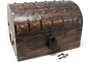 Nautical Cove Handmade Pirate Treasure Chest for Kids Prizes & Classroom with Lock and Skeleton Keys – Lockable Wooden Storage Chest Box, Pirate Decor, Decorative Wooden Box - X-Large 16x11x10.5