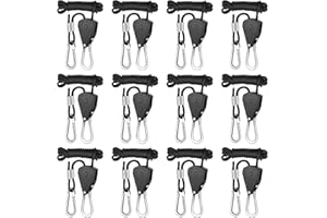 iPower 4 Pairs 1/8 Inch Adjustable Heavy Duty Rope Hanger Ratchet Grow Light Fixtures, Reinforced Metal Internal Gears, 150lbs Weight Capacity, 8-Feet Long Black