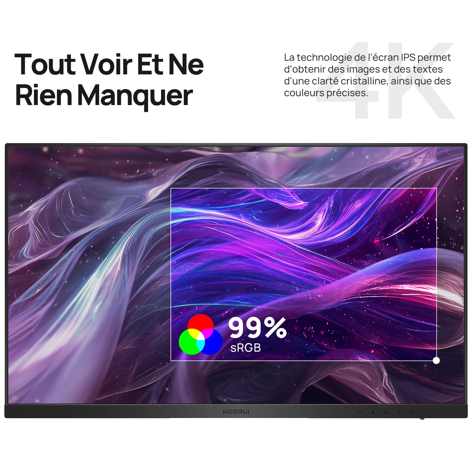 KOORUI Monitor 27 Zoll, 4K PC Bildschirm UHD(3840x2160), IPS, 4ms, 60Hz, 2X HDMI 2.0 & DisplayPort 1.4, Adpitive Sync, HDR10, VESA 100x100mm, 90% DCI-P3, Eye Care, N07 4